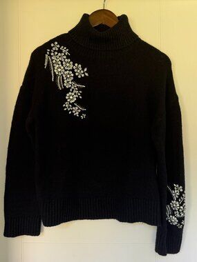 Cinq A Sept Black Turtleneck Sweater with Rhinestone Accents- Sz SM